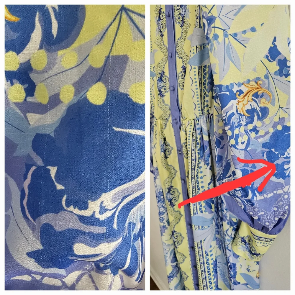 White Sandstorm Kalliope Floral Blue & Yellow Long Puffed Sleeve Maxi Dress - Picture 14 of 14